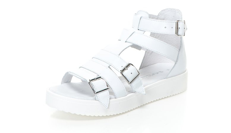 Oakoui : Ombra White Leather Flatform Sandals